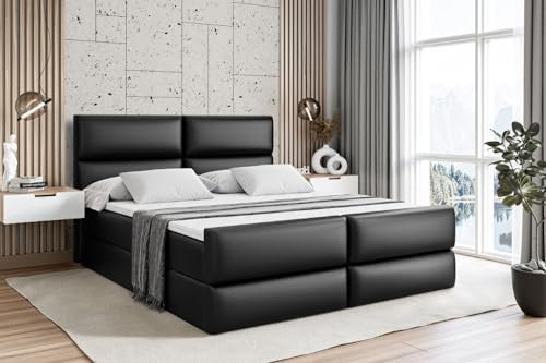 ALTDECOR Boxspringbett mit Matratze und Lattenrost, Boxbett, Topper, Fußteil, Polsterbett mit Bettkasten, Bett mit Stauraum H4-Matratze, Springboxbett - BOXI3-Z - 200x200 - Schwarz Kunstleder