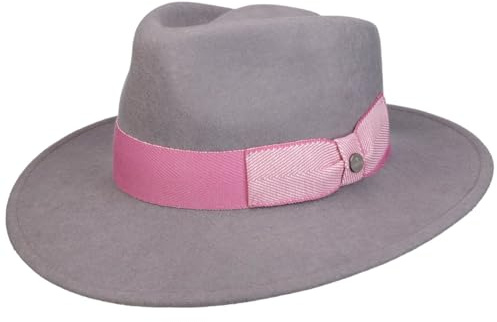 Lierys Pondia Bogart Wool Felt Fedora Packable Multicolor Ribbon Made in Italy Unisex Autumn Winter Grey-Pink
