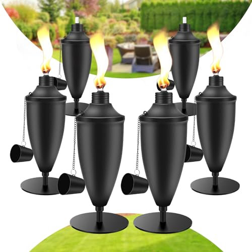 ZSPENG 6 Pack Metal Tabletop Torches ,22 oz Citronella Torches for Outside, Refillable Outdoor Flame Torch Light, Comes with Wicks and Covers , Ideal for Parties, Landscape, Garden Decor, DIY