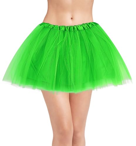 Tutu-kjol för kvinnor, 3-lagers tyllkjol med foder, elastisk midja, nätkjol, för utklädning, dans, halloween, festdräkt, gRÖN, one size