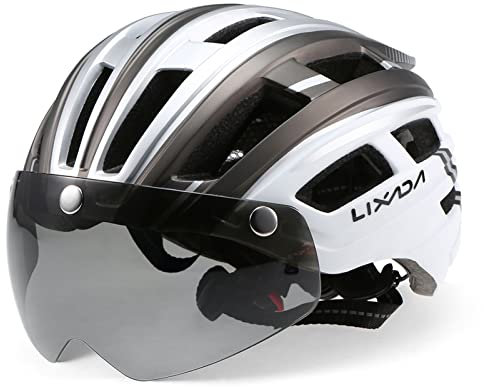 Lixada Bike Helmet, Mountain Helmet with Back Light Detachable Magnetic Visor UV Protective for Men Women 57-62cm