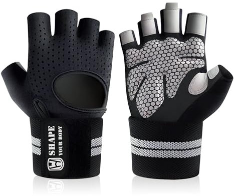 Naapesi Fitness Handschuhe,Trainingshandschuhe,Belüftete Fitness Handschuhe mit Handgelenkband-Unterstützung,für Damen und Herren,für Krafttraining,Gym, Workout, Lifting Gloves,Rudern, Klimmzüge (L)