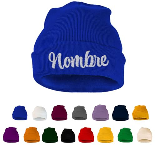 ZPUBLI+ Gorro de Invierno Personalizado en Bordado.Beanie Hombre,Mujer y niños. Gorro de Punto,Lana, cumpleaños,Aniversario,San Valentin. (FR/ES, Letras, Talla única, Adulto, Azul Royal)