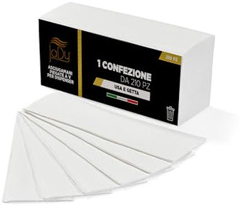 JaDy - Toallas desechables dobladas en V | Celulosa 100% pura | Compatibles con dispensador universal | Multiusos para baños, hogares y comercios, blanco, 210 unidades, papel