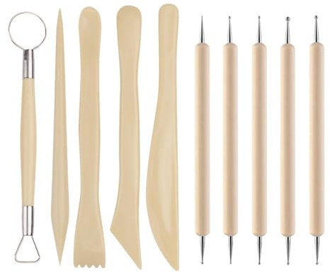 POHOVE 10 Stück Töpferwerkzeug Set, Töpferset für Zuhause, Ton Werkzeug, Keramik Werkzeug, Modellierwerkzeuge Set für DIY-Handwerk Grabstichel Modellierung(Color:Holzfarbe)