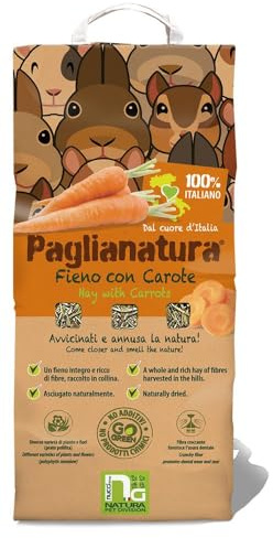 Paglianatura Paille à Foin Naturelle avec Carottes 1300 g - Nourriture Riche en Fibres et en goût pour Lapins, rongeurs et Petits Animaux