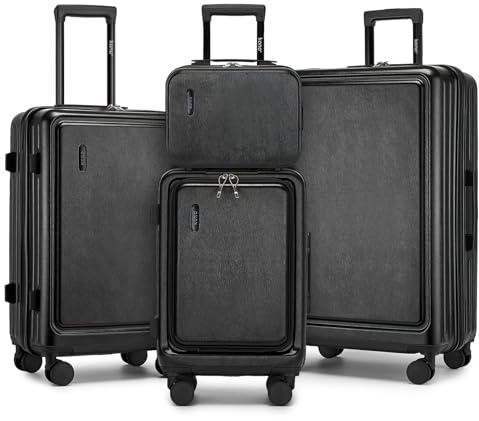 Kono Hartschale Koffer 4-teiliges Set Reisekoffer ABS+PC Trolley Groß Handgepäck Koffer TSA-Schloß kabinenkoffer 4 Spinnerräder Rollkoffer & Teleskopgriff Suitcase 12 20 24 28(Schwarz)
