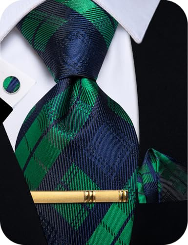 YourTies Set di cravatte in seta per uomo, motivo a quadri, paisley, floreale, con pochette quadrata, gemelli e fermacravatta, per matrimonio, festa, lavoro, occasioni formali, Taglia unica