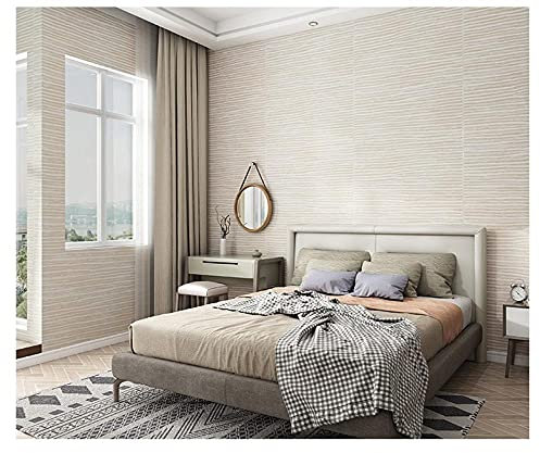 IHFMPFKJ Papel Tapiz de Rayas Beige para Dormitorio de Adultos, Papel Tapiz 3D para Sala de Estar, Papel Tapiz Moderno Minimalista no Tejido, Rollo de Papel Tapiz en Relieve para niños y niñas