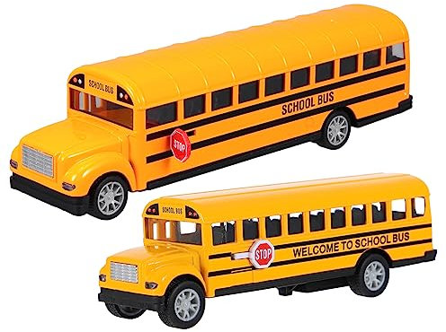 JUMPLAWN 2stücke Schulbus Spielzeug Für Junge Mädchen Realistisches Modell Mit Funktionalen Türen Und Stoppschild Für Drinnen Und Draußen Leicht Und Unterhaltsam Für Kleinkinder