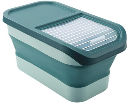 Dog Cat Food Storage Container Collapsible Dog Food Container Sealed Can with Lids Measuring Cup 22lbs Large Rice for Pet Food, Cereal, Black RmG400 (Green, 43x25cm)