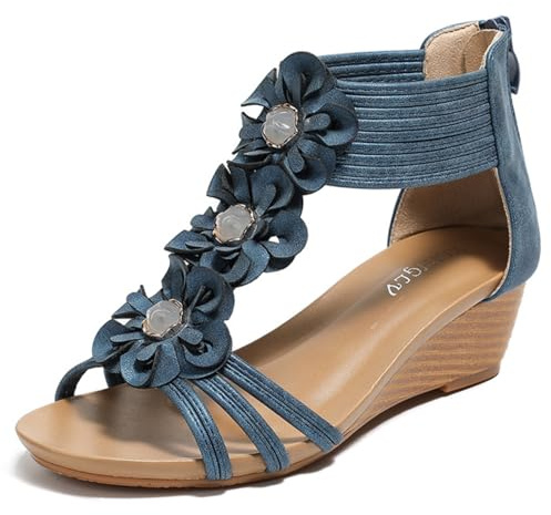 Galindopia Wedge Sandals Sweet Flower Bohemia Summer Beach Shoes For Women