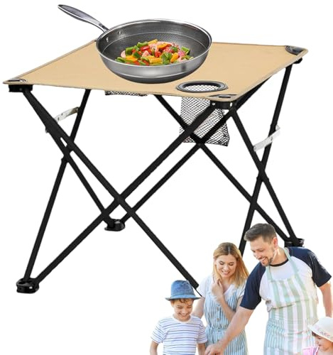 Generisch Tavolo da campeggio portatile – Tavolo da spiaggia pieghevole con 2 portabevande, tavolino portatile per campeggio, viaggi, escursioni, picnic, balcone, giardino, terrazza