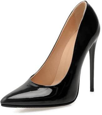 Zapatos de Tacón Mujer 12cm Tacón de Aguja Piel Charol Brillante Punta Afilada Diseño Arquitectónico Lujo Minimalista para Oficina & Eventos,Negro,35 EU