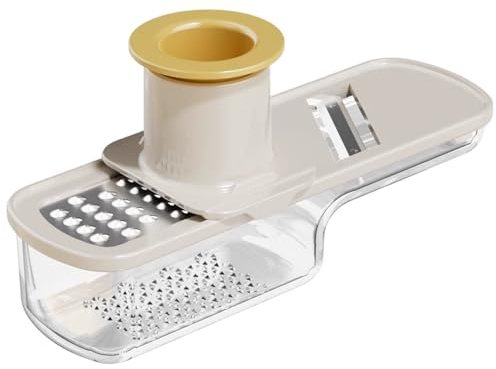 Cortador de ajo súper fino, cortador de ajo, mini molinillo multifuncional 3 en 1, rallador con recipiente y protector de mano, fácil de limpiar para cocina, blanco, fino