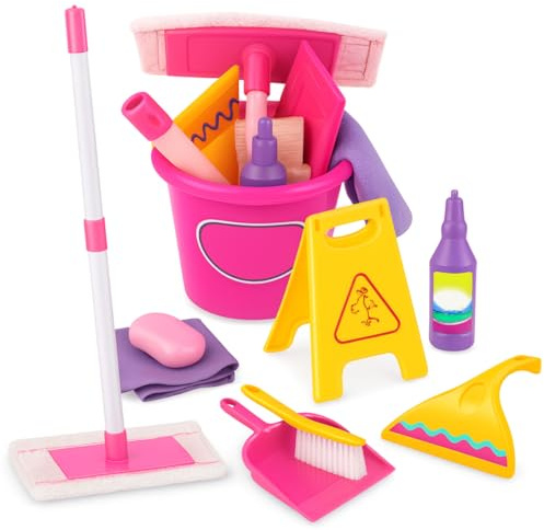 Toyana Kids Cleaning Set - 11 Piece Pretend Play Housekeeping Toy with Mop, Dustpan, Brush, Window Wiper & Bucket, Role Play Cleaning Kit for Children Age 3+