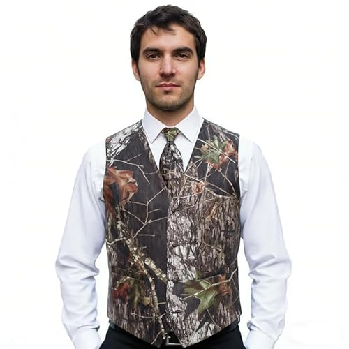 HBDesign Mens 2 Piece 4 Button Vests Outerwear Camouflage Color (Vest+Tie)-56R