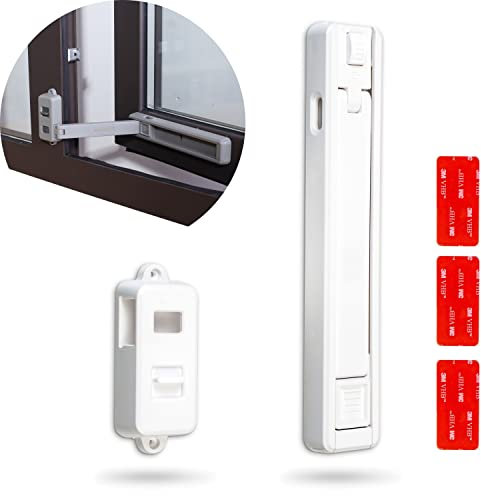 Verrou de sécurité pour Enfants, 1 pièce, en Blanc, loquet pour fenêtres à Ouverture vers l'intérieur ou l’extérieur, Cadres en Bois, métal, UPVC, Cadres de 3,5 cm de Large, serrures de Protection