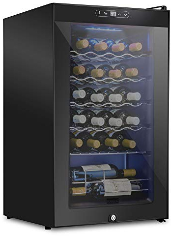 Schmecke 24 Bottle Compressor Wine Cooler Refrigerator w/Lock | Large Freestanding Wine Cellar | 41f-64f Digital Temperature Control Wine Fridge For Red, White, Champagne or Sparkling Wine - Black