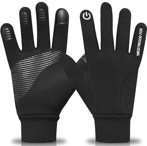 WESTWOOD FOX Winter-Fahrradhandschuhe, Touchscreen-Handschuhe, Winddicht, Herren/Damen, Thermo-Laufhandschuhe, rutschfest, warmes Fleecefutter, zum Wandern, Autofahren, Klettern (Schwarz, XL)