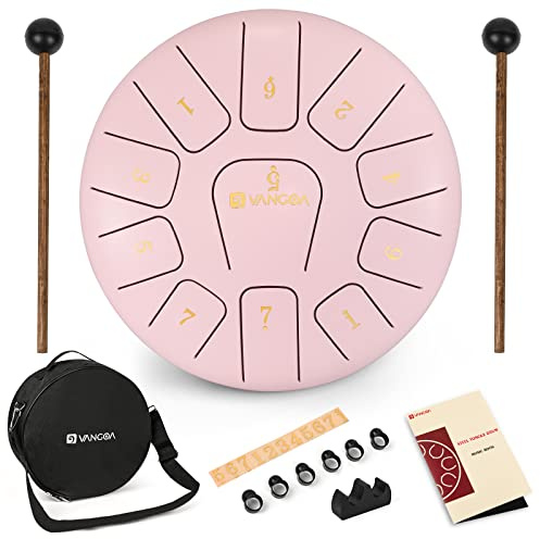 Vangoa Ståltungtrumma 12 tum 13 noter slagverk instrument C-major, handpan tank trumma med väska, gummiklubbor för musikutbildning konsert sinne helande yoga meditation, rosa