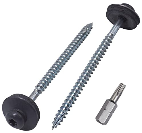 SKIR'CO (150 st) Målade 5,0 x 100 mm träskruvar med EPDM-brickor, takskruvar (grafitgrå RAL 7024)