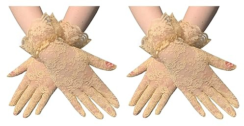 COSFAN Gants Courts en Dentelle Florale pour Femmes, Protection Solaires, Mariage & Fêtes, Taille Unique, Noir, Rouge, Rose, Blanc, Chair, Violet, Gris Ciment