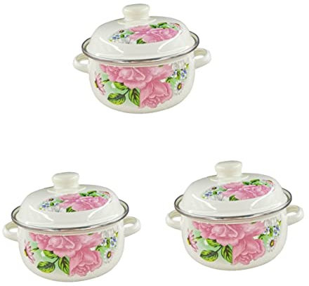 Cabilock 3 STK Amphore Aus Emaille Topf Mit Deckel Emaille Suppe Schmortöpfe Mit Deckel Emaille Salattopf Suppentopf Mit Henkel Kochtöpfe Aus Gusseisen Retro-Topf Shabu Shabu Induktionsherd