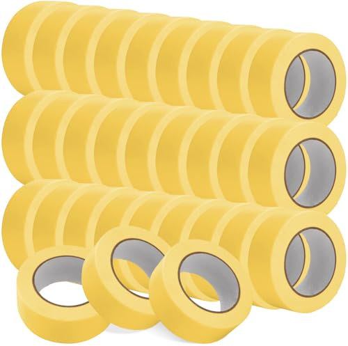 Frienda 30 Pack 1800 Total Yards Automotive Refinish Masking Tape 36mm x 55m, Yellow Cars Vehicles Auto Body Paint Tape, Automotive Painters Tapes Bulk Set,1.4 in x 180 Ft