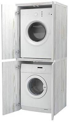 VE.CA Meuble lave-linge et sèche-linge, meuble buanderie avec portes, style shabby chic, en bois, colonne lave-linge et sèche-linge, gain de place, fabriqué en Italie