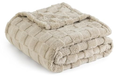 BEDSURE Kuscheldecke Flauschig - Fleecedecke & Wolldecke, Sofadecke, Schachbrettmuster Tagesdecke, Weiche Warme Karierte Decken für Zimmer Deko, Wohn- & Kuscheldecken, Hellbraun, 130 x 170 cm