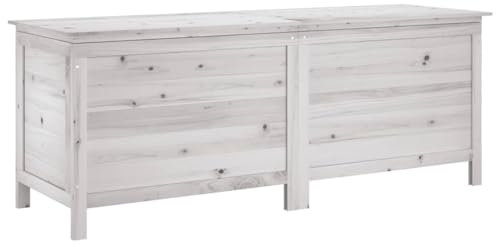 vidaXL Gartentruhe, Gartenbox mit Stauraum, Auflagenbox mit Boden aus Latten, Aufbewahrungsbox Kissenbox Holztruhe, Weiß Massivholz Tanne
