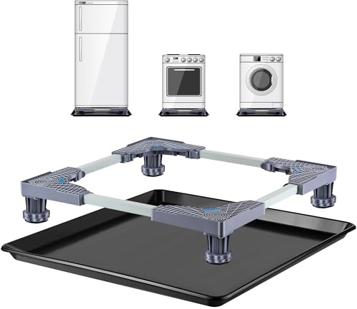 Saillong Mini Fridge Stand with Drip Pan, Universal Stand Base Adjustable Refrigerator Stand with 4 Strong Feet, 21 x 20 Inch (ID) Washing Machine Drain Pans for Washer and Dryer Pedestal
