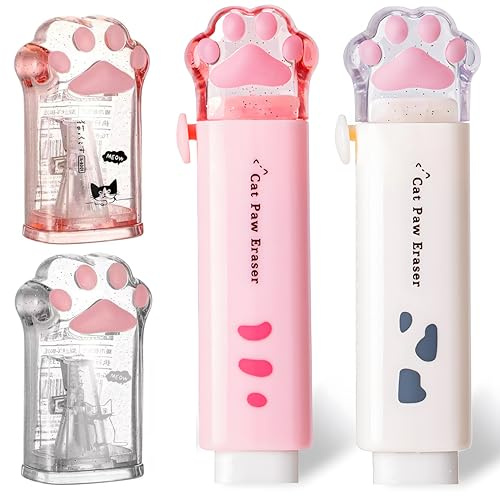 PANDENNER 4Pcs Cute Stationery Set,Kawaii School Supplies,Including 2 Retractable Erasers and 2 Pencil Sharpeners, for Kawaii Office School Home Supplies(Eraser and 2Pcs)