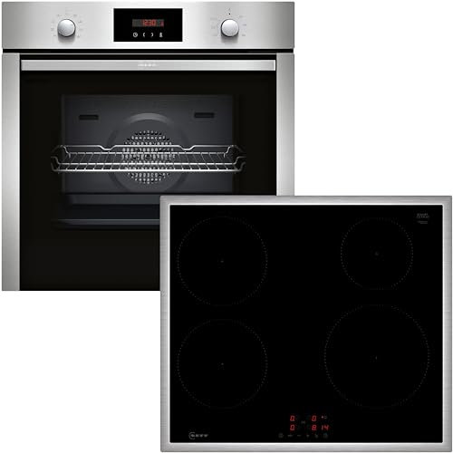 NEFF BX46PI, Set bestehend aus B2CCG6AN0, N 30, Einbaubackofen mit CircoTherm, 60 x 60 cm, Edelstahl und T46SBE1L0, N 50, autarkes Induktionskochfeld, 60 cm, Schwarz, mit Rahmen aufliegend