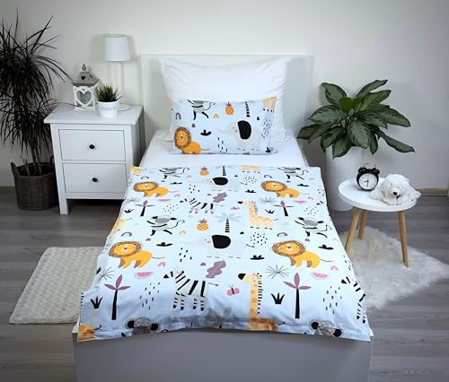 Theonoi Juego completo de ropa de cama infantil de 100 x 135 cm y funda de almohada de 40 x 60 cm, de algodón, certificado Öko-Tex Standard para niños y niñas (animales safari selva)