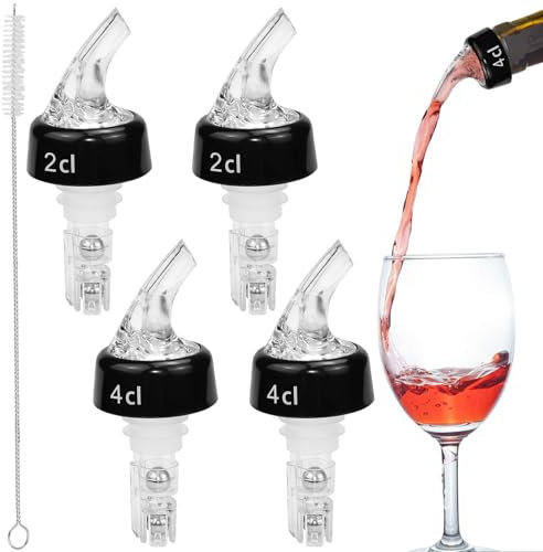 SLTAXAR 4 Pezzi Versatore Automatico Misurato 2cl/4cl Versatori per Bottiglie di Liquore, Versatore di Bevande, Misurare Versatore di Liquori con Spazzola, per Vino Cocktail Bevande Casa