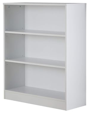 Home Source Low Bookcase, Compact Open Adjustable Shelves, Display Storage Cabinet, 3 Tier, White