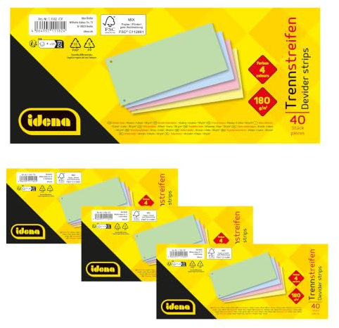 Idena 90277 - Tiras separadoras, 160 unidades perforadas, registro de papel FSC-Mix de 180 g/m² en 4 colores, para la escuela y la oficina