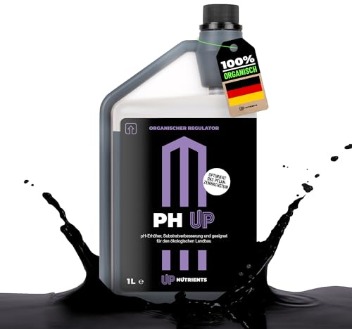 UP NUTRIENTS pH+ höjare 1 l för växter | pH-värdet för mark, odling och blommor | 100 % ekologisk pH-korrigerare lämplig för ekologiskt jordbruk | Flaska med doserare