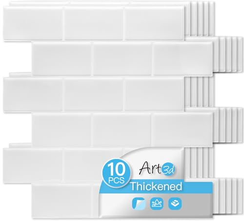 Art3d piastrelle adesive autoadesive extra spesse effetto pietra bianca – schienale impermeabile per cucina e bagno, 30x30 cm