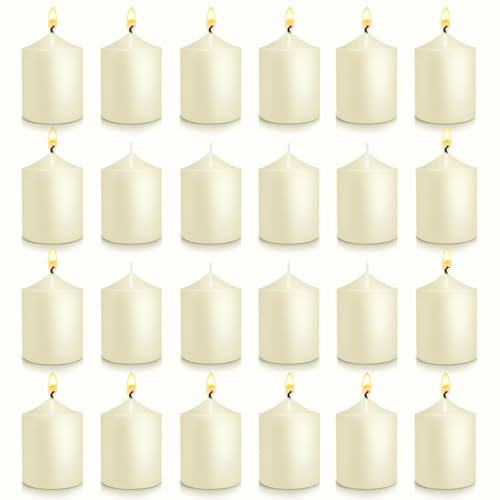 12 Hours Ivory Votive Candles, Unscented 2 inch Wax Candles for Wedding, Party, Holiday Spa & Home Decoration, 24 Packs，Odorless, Smokeless, No Wax Dripping Candles