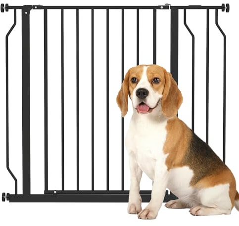 PawHut Cancelletto di Sicurezza per Cani Estensibile 75-95 cm per Scale e Porte, Cancellino per Cani Alto 76cm con Fissaggio a Pressione Senza Fori, Apertura Una Mano in Entrambe Direzioni, Nero