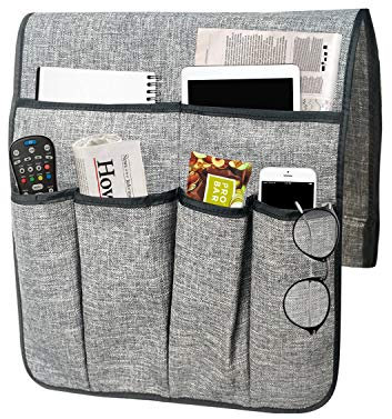 LEOANITTY Large Couch Organiser Caddy, Sofa Armrest Storage Organizer, Anti-Slip Armchair Storage Bag, Anti-slip Sofa Armrest Storage Bag with 6 Pockets for Magazine, Books, Cell Phone, iPad (Grey)