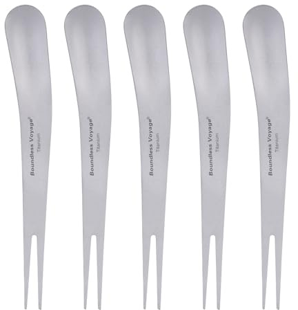 iBasingo Titanium 2-in-1 Eislöffel & Fruchtgabel Set 5-teilig Ultraleichtes Campingbesteck (5,6g pro Stück) für Reisen, Wandern, Picknicks Doppelnutzung Dessert & Outdoor Utensilien Ti1126T