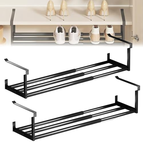 Behogan 2 unidades de zapateros colgantes, 40-70 cm, estante telescópico, estante inferior, cesta colgante, estante ampliable, organizador para armario, zapatero, cocina y almacenamiento