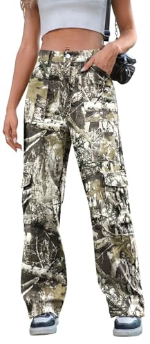 IVIR Camo Pants Women High Waisted Cargo Pants Wide Leg Casual Jeans 7 Pockets Y2K Outfit Combat Military Trousers Camouflage XS