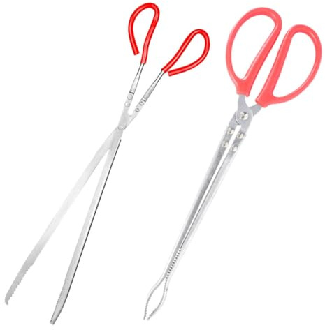 WEKADRIN Pinzas para Serpientes de Acero Inoxidable 52 Cm, Set 2 Piezas (Punta Curva y Recta), Herramienta Multifunción para Acuarios y Reptiles, Accesorio Seguro y Portátil para Manejo