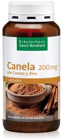 Canela con cromo y zinc | 180 Cápsulas para Niveles normales de glucosa y metabolismo de hidratos de carbono | Solo 2 Cápsulas al día con 200 mg extracto canela (equivalente a 2000 mg)