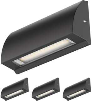 ledscom.de 4 Stück LED Wandleuchte/Treppenlicht SEGIN für außen, IP54, flach, Downlight, schwarz matt, eckig, 3,8 W, 265lm, warmweiß